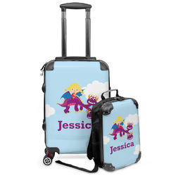 Girl Flying on a Dragon Kids 2-Piece Luggage Set - Suitcase & Backpack (Personalized)