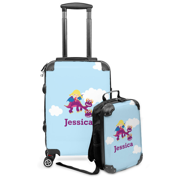 Custom Girl Flying on a Dragon Kids 2-Piece Luggage Set - Suitcase & Backpack (Personalized)