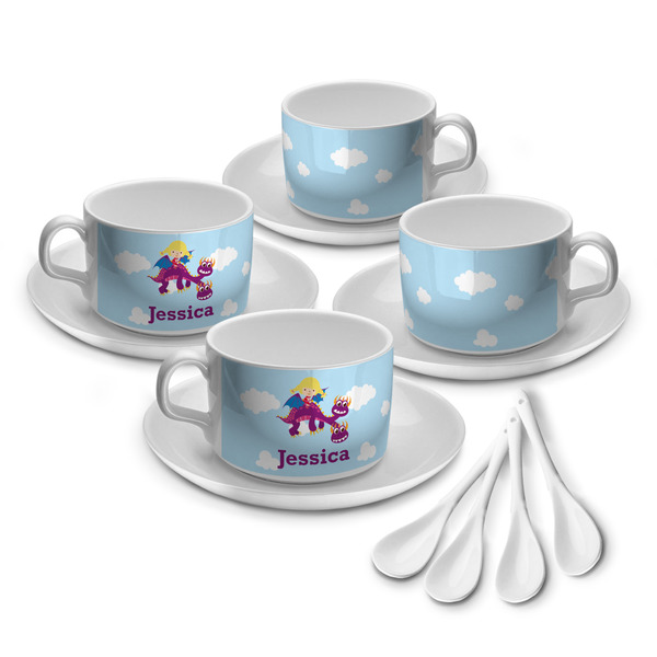 Custom Girl Flying on a Dragon Tea Cup - Set of 4 (Personalized)