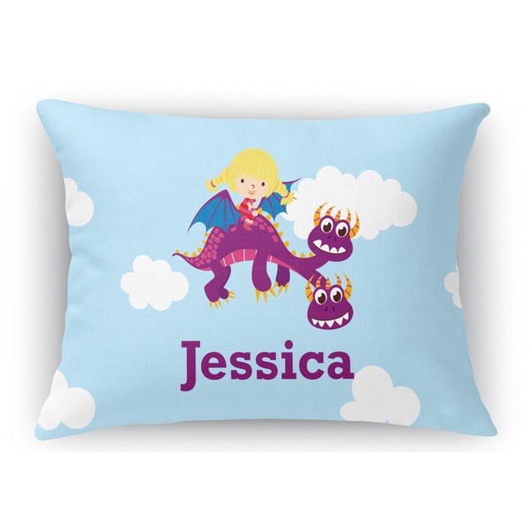 Custom Girl Flying on a Dragon Rectangular Throw Pillow Case - 12"x18" (Personalized)