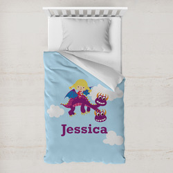 Girl Flying on a Dragon Toddler Duvet Cover w/ Name or Text