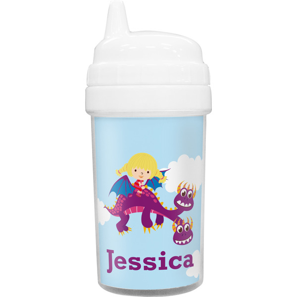 Custom Girl Flying on a Dragon Sippy Cup (Personalized)