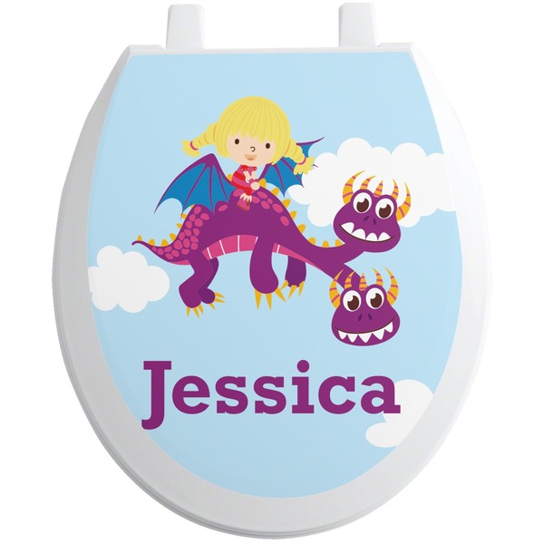 Custom Girl Flying on a Dragon Toilet Seat Decal - Round (Personalized)