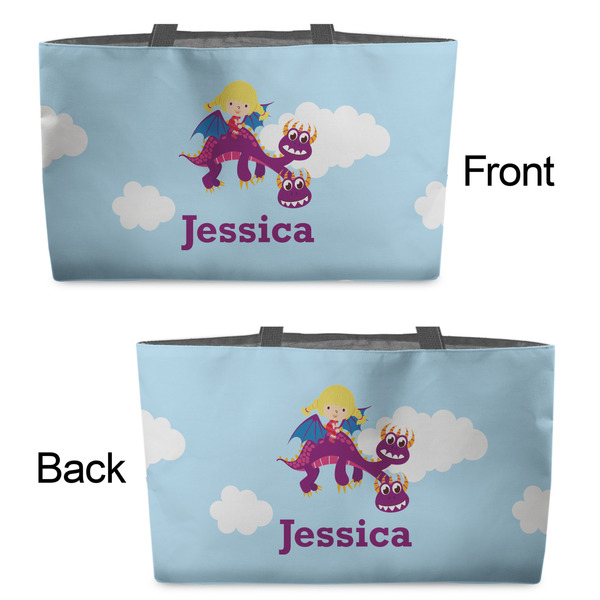 Girl Flying on a Dragon Tote w/Black Handles - Front & Back Views