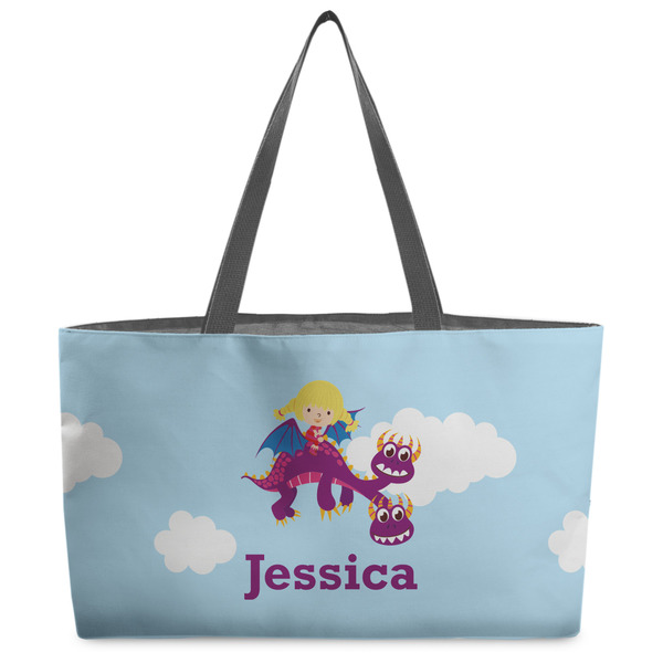 Custom Girl Flying on a Dragon Beach Totes Bag - w/ Black Handles (Personalized)