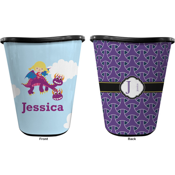 Girl Flying on a Dragon Trash Can Black - Front and Back - Apvl