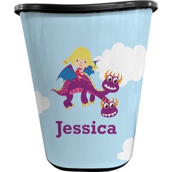 Girl Flying on a Dragon Waste Basket - Double Sided (Black) (Personalized)