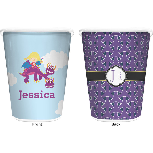 Girl Flying on a Dragon Trash Can White - Front and Back - Apvl