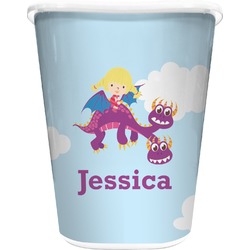 Girl Flying on a Dragon Waste Basket - Single Sided (White) (Personalized)