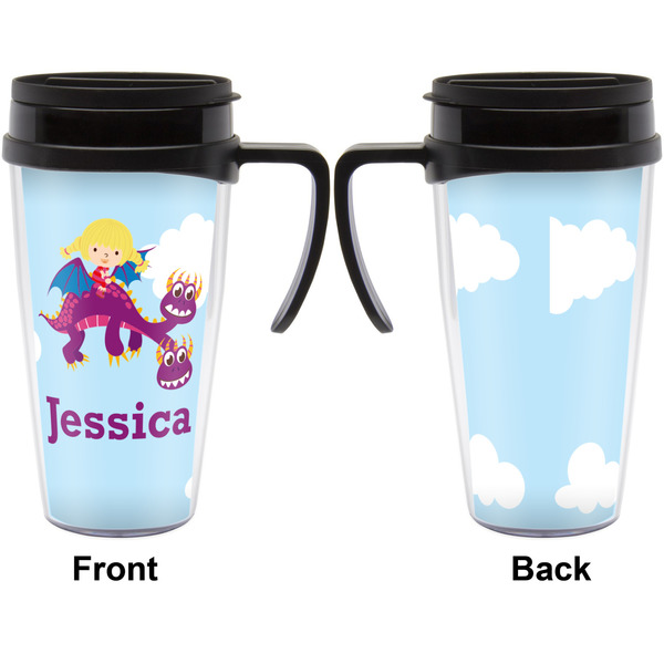 Girl Flying on a Dragon Travel Mug with Black Handle - Approval