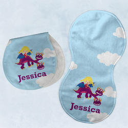 Girl Flying on a Dragon Burp Pads - Velour - Set of 2 w/ Name or Text