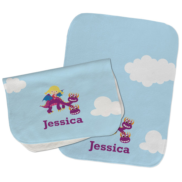 Girl Flying on a Dragon Two Rectangle Burp Cloths - Open & Folded