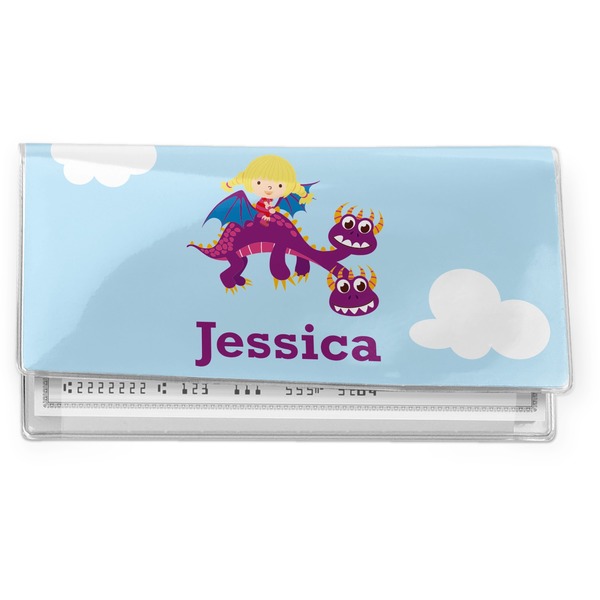 Custom Girl Flying on a Dragon Vinyl Checkbook Cover (Personalized)