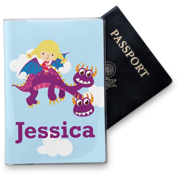 Custom Girl Flying on a Dragon Vinyl Passport Holder (Personalized)