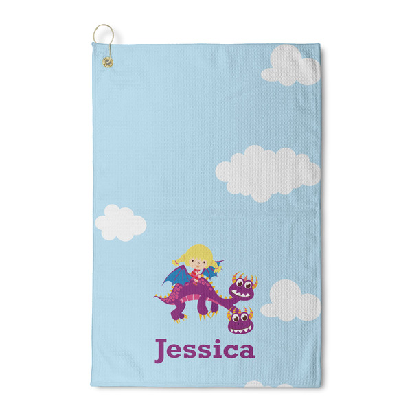 Custom Girl Flying on a Dragon Waffle Weave Golf Towel (Personalized)