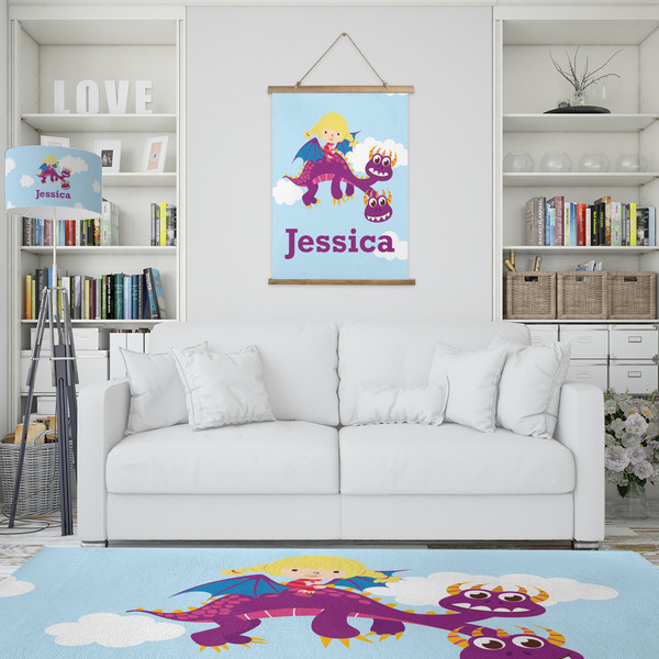 Girl Flying on a Dragon Wall Hanging Tapestry - Portrait - IN CONTEXT