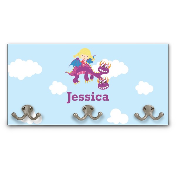 Custom Girl Flying on a Dragon Wall Mounted Coat Rack (Personalized)