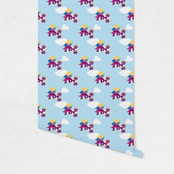 Girl Flying on a Dragon Wallpaper on Wall