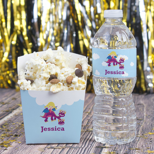 Girl Flying on a Dragon Water Bottle Label - w/ Favor Box