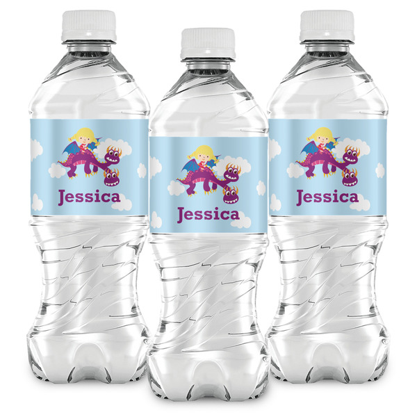Girl Flying on a Dragon Water Bottle Labels - Front View