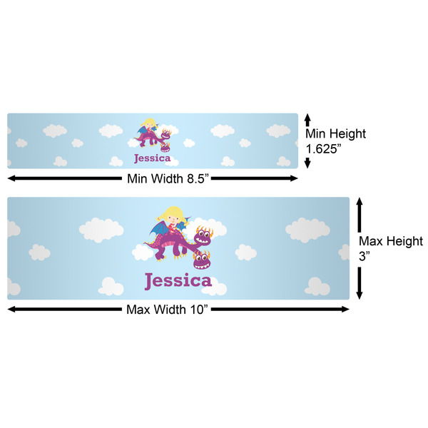 Girl Flying on a Dragon Water Bottle Labels w/ Dimensions