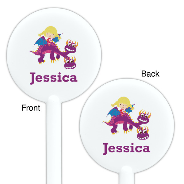Girl Flying on a Dragon White Plastic 5.5" Stir Stick - Double Sided - Round - Front & Back