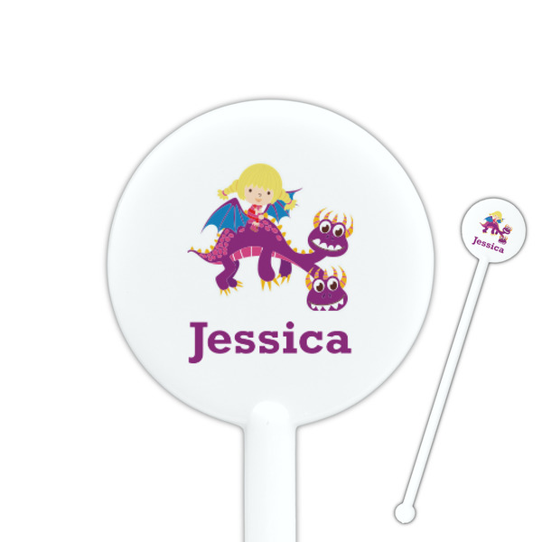 Custom Girl Flying on a Dragon 5.5" Round Plastic Stir Sticks - White - Single Sided (Personalized)