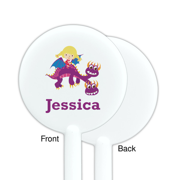 Girl Flying on a Dragon White Plastic 5.5" Stir Stick - Single Sided - Round - Front & Back