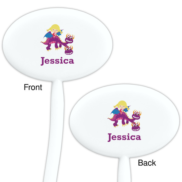 Girl Flying on a Dragon White Plastic 7" Stir Stick - Double Sided - Oval - Front & Back