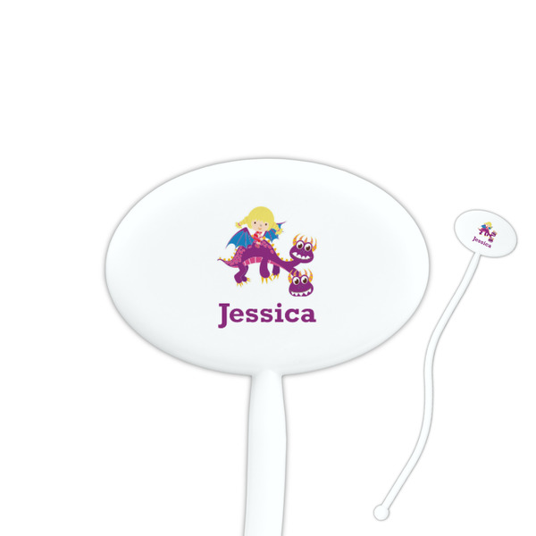 Custom Girl Flying on a Dragon Oval Plastic Stir Sticks (Personalized)