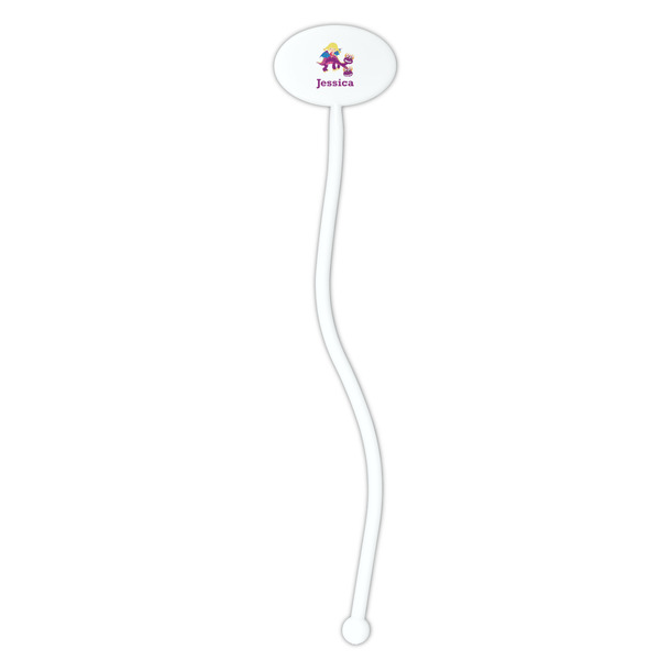 Girl Flying on a Dragon White Plastic 7" Stir Stick - Oval - Single Stick