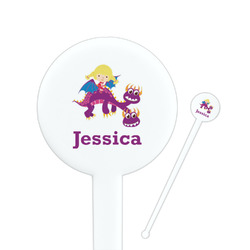Girl Flying on a Dragon 7" Round Plastic Stir Sticks - White - Single Sided (Personalized)