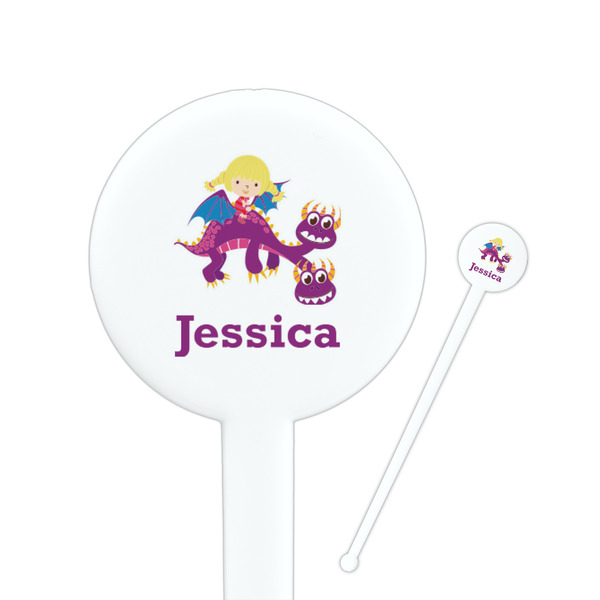 Custom Girl Flying on a Dragon 7" Round Plastic Stir Sticks - White - Double Sided (Personalized)