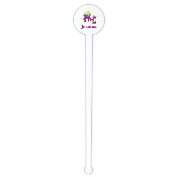 Girl Flying on a Dragon White Plastic 7" Stir Stick - Round - Single Stick