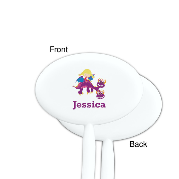 Girl Flying on a Dragon White Plastic 7" Stir Stick - Single Sided - Oval - Front & Back