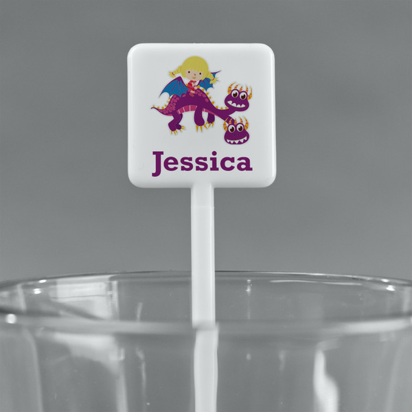 Girl Flying on a Dragon White Plastic Stir Stick - Square - Main