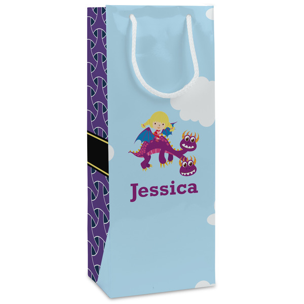 Custom Girl Flying on a Dragon Wine Gift Bags - Gloss (Personalized)