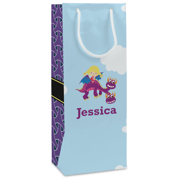 Custom Girl Flying on a Dragon Wine Gift Bags - Matte (Personalized)