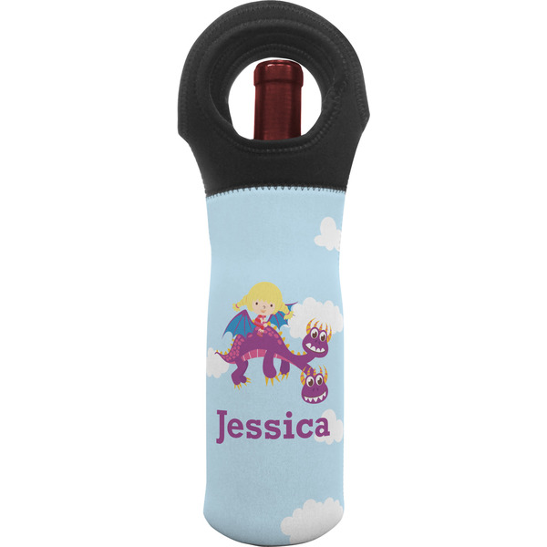 Custom Girl Flying on a Dragon Wine Tote Bag (Personalized)