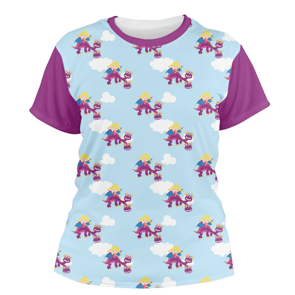 Custom Girl Flying on a Dragon Women's Crew T-Shirt - 2X Large