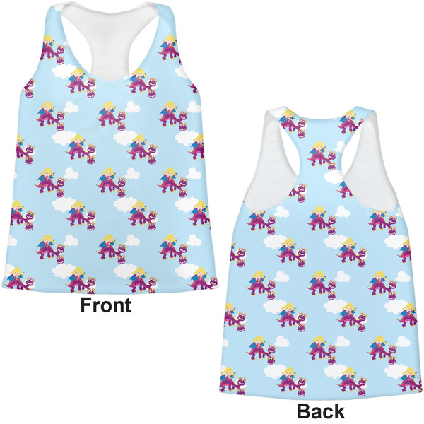 Girl Flying on a Dragon Womens Racerback Tank Tops - Medium - Front and Back