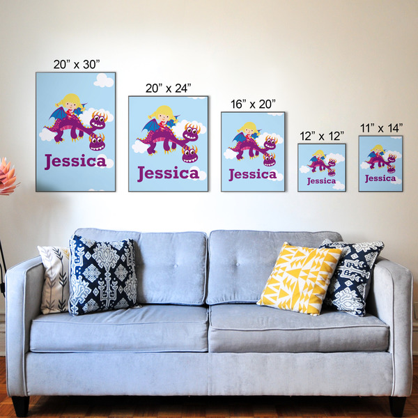 Girl Flying on a Dragon Wood Prints - Size Comparison