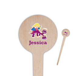 Girl Flying on a Dragon 4" Round Wooden Food Picks - Double Sided (Personalized)