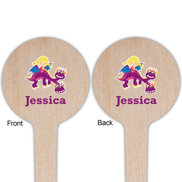 Girl Flying on a Dragon Wooden 4" Food Pick - Round - Double Sided - Front & Back