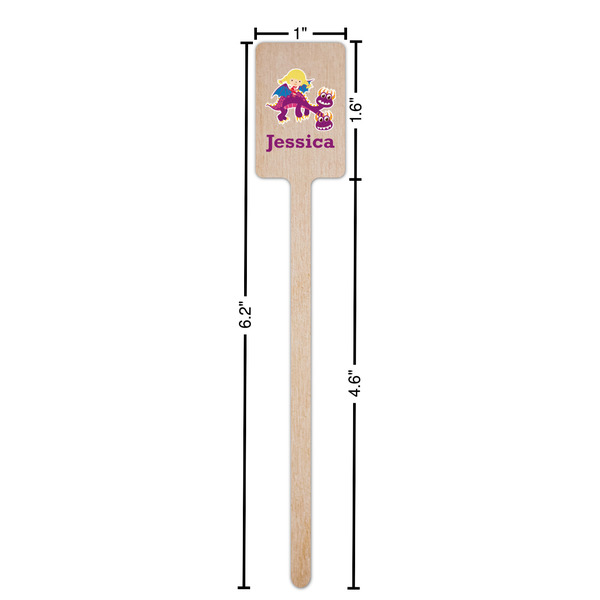 Girl Flying on a Dragon Wooden 6.25" Stir Stick - Rectangular - Dimensions