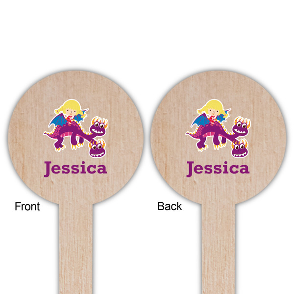 Girl Flying on a Dragon Wooden 6" Food Pick - Round - Double Sided - Front & Back