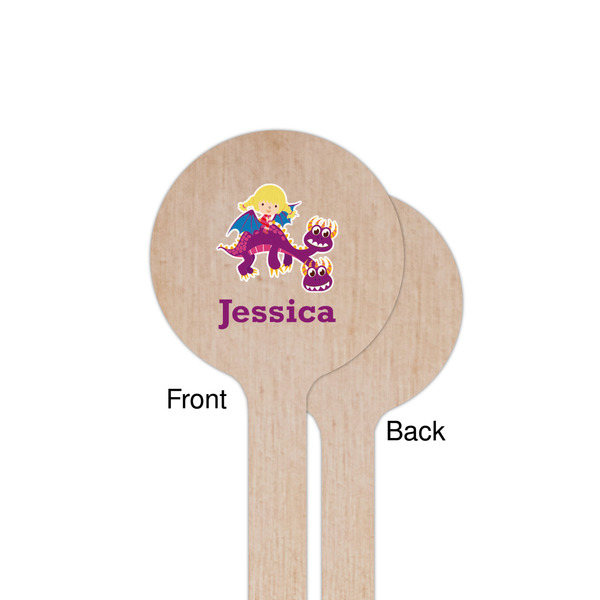 Girl Flying on a Dragon Wooden 7.5" Stir Stick - Round - Single Sided - Front & Back