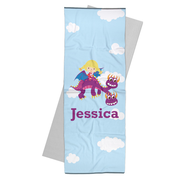 Custom Girl Flying on a Dragon Yoga Mat Towel (Personalized)
