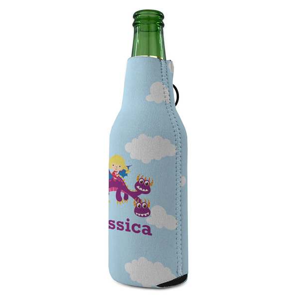 Girl Flying on a Dragon Zipper Bottle Cooler - ANGLE (bottle)