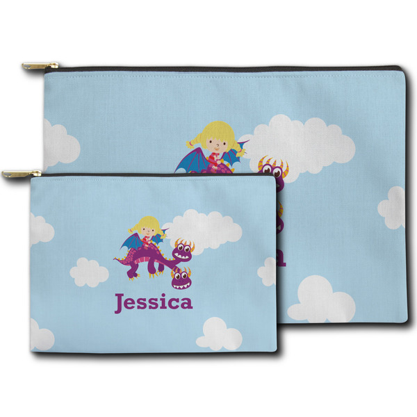 Girl Flying on a Dragon Zippered Pouches - Size Comparison